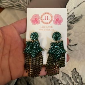 Beaded and jeweled green earrings